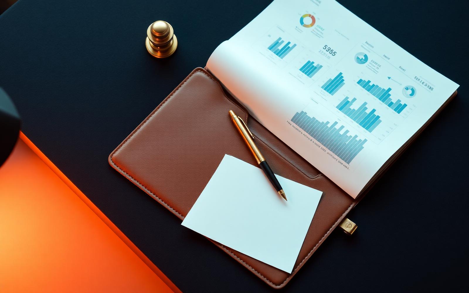 Underwriter's desk with charts and portfolio
